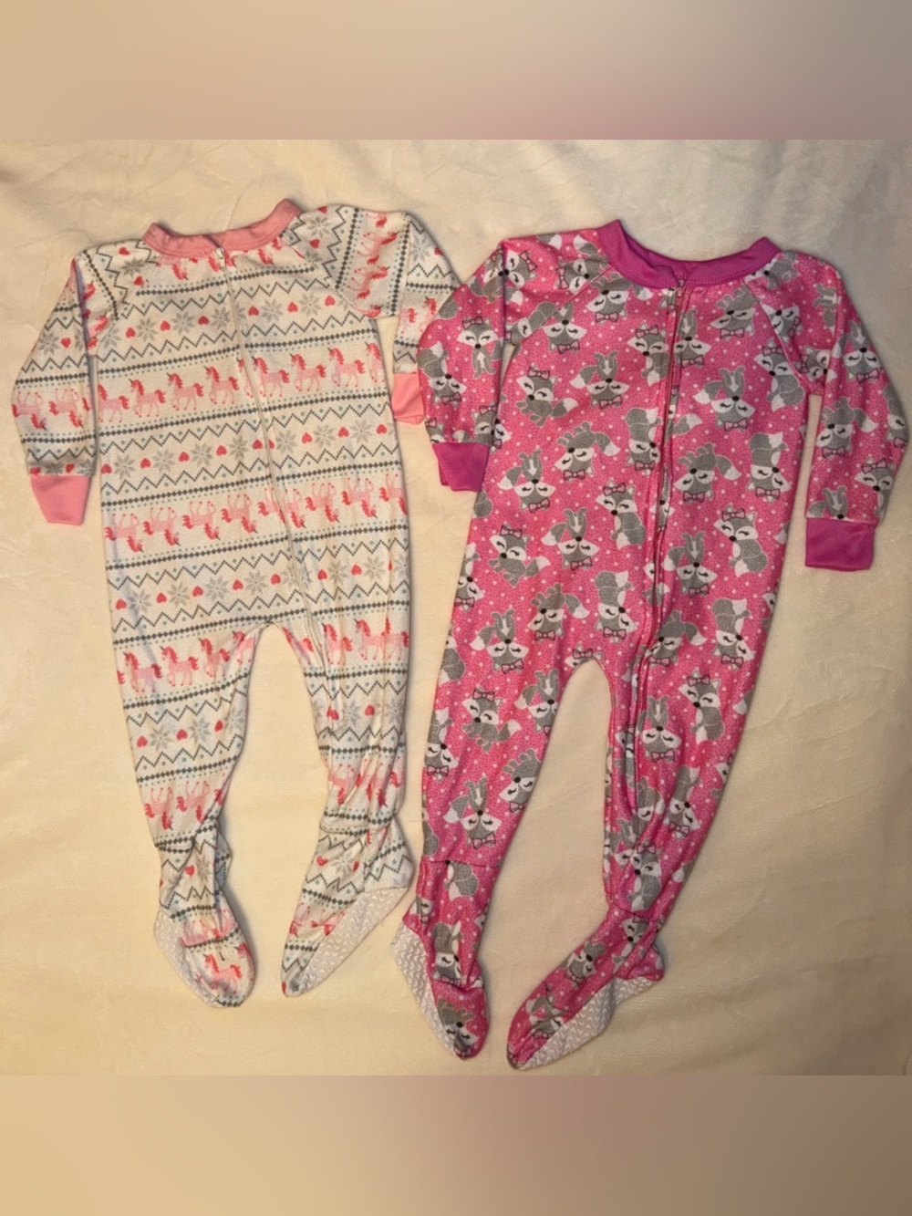 Set of 2 Mon Petit Footie Sleepers in Pink & White